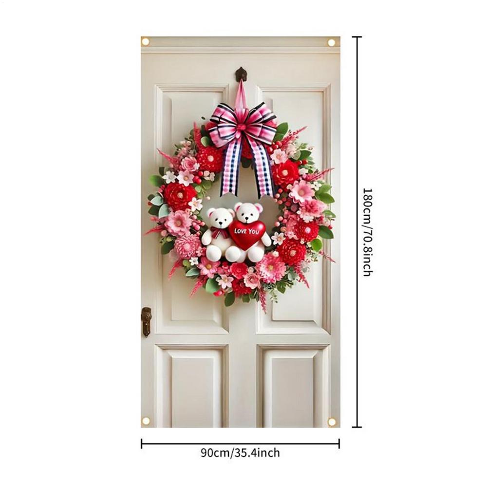 180x90cm Valentine Door Wreath Heart-Shaped Romantic Ornament for Front Door Porch Patio Window Valentine Day Home Decoration