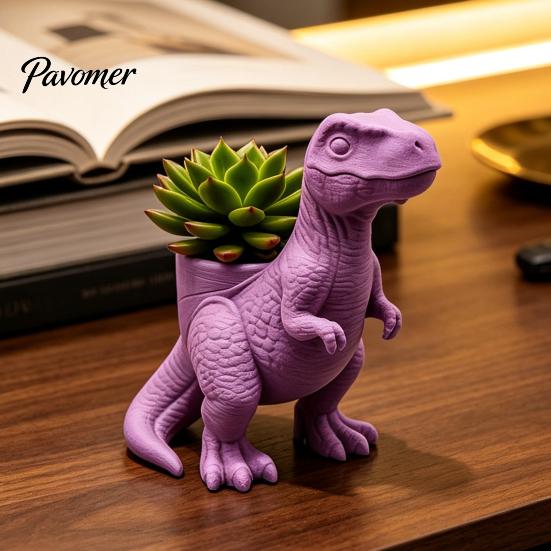 Cute Animal Planter 3D Printed Dinosaur Planter, Decorative Flower Pot, Tyrannosaurus Rex Creative Home Decor Plant Pot for Succulents Cacti