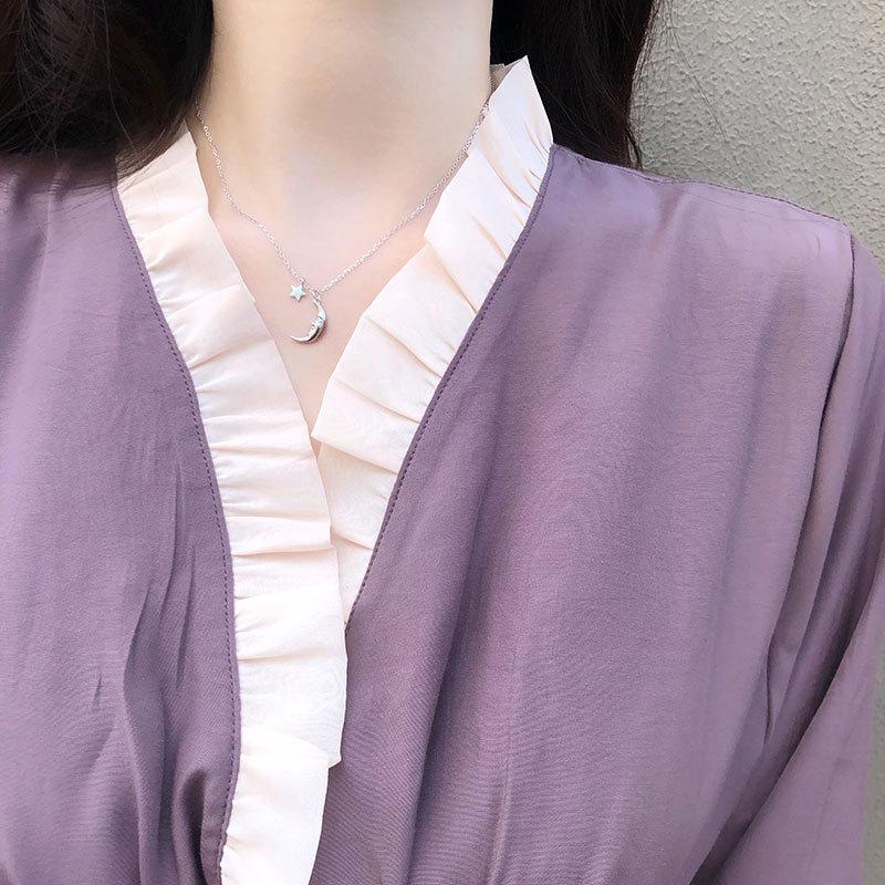 New Korean Style Crescent Moon Star Necklace Simple Personality Temperament Versatile Collarbone Chain Women