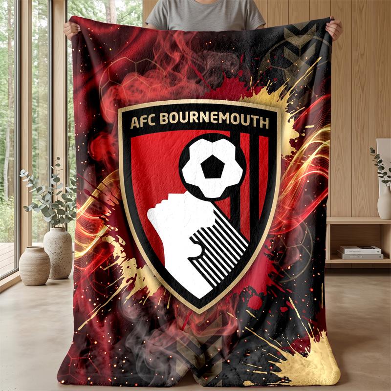Bournemouth Football Print Flannel Blanket, Soft Warm Lightweight Throw Blanket for Sofa Bed Camping