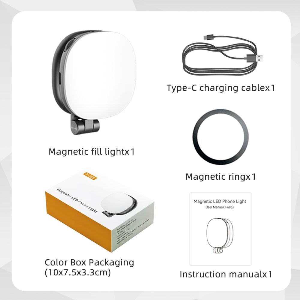 F-680 Portable LED Pocket Light for Outdoor Photography 360-Degree Rotating Foldable Magnetic Mobile Light Photographic Lighting