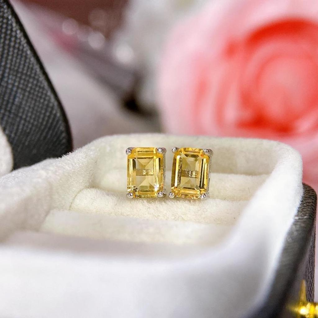 Citrine Stud Earrings: S925 Silver Natural Design, Court Style