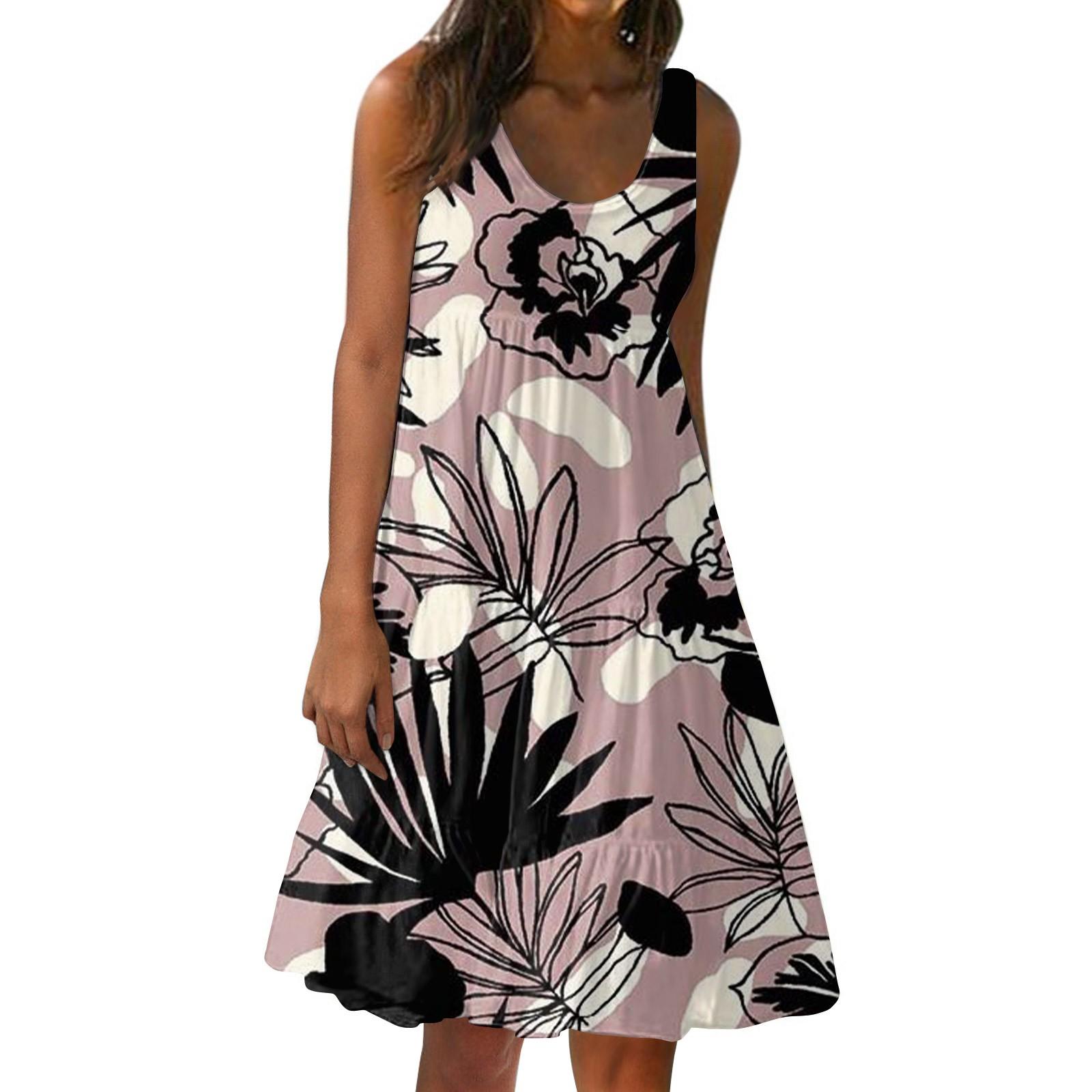 

Женское платье, милая повседневная пляжная юбка без рукавов с принтом, сарафан XL белый