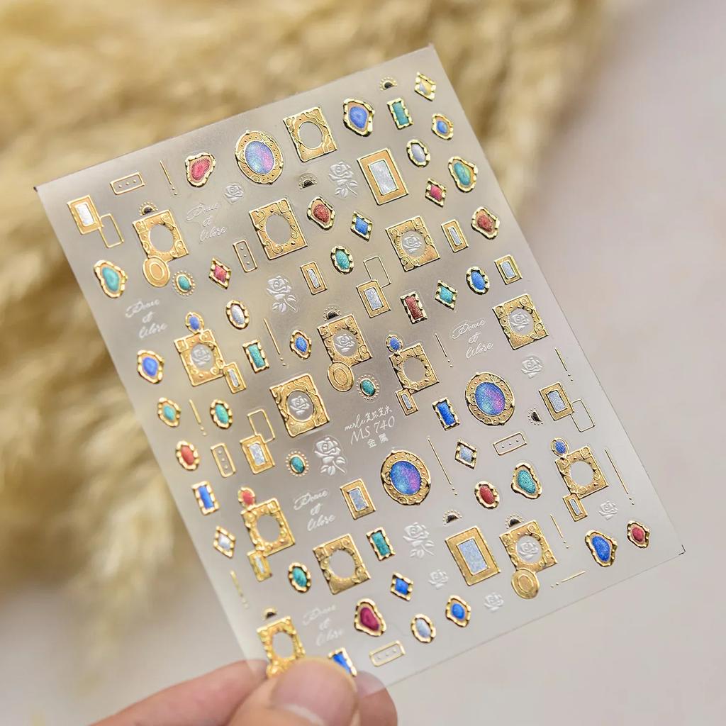 Cherry Blossom Pink Flower Sakura Spring 5D Nail Art Sticker Gold Stamping Soft Adhesive Relief Adhesive Chic Manicure Decals