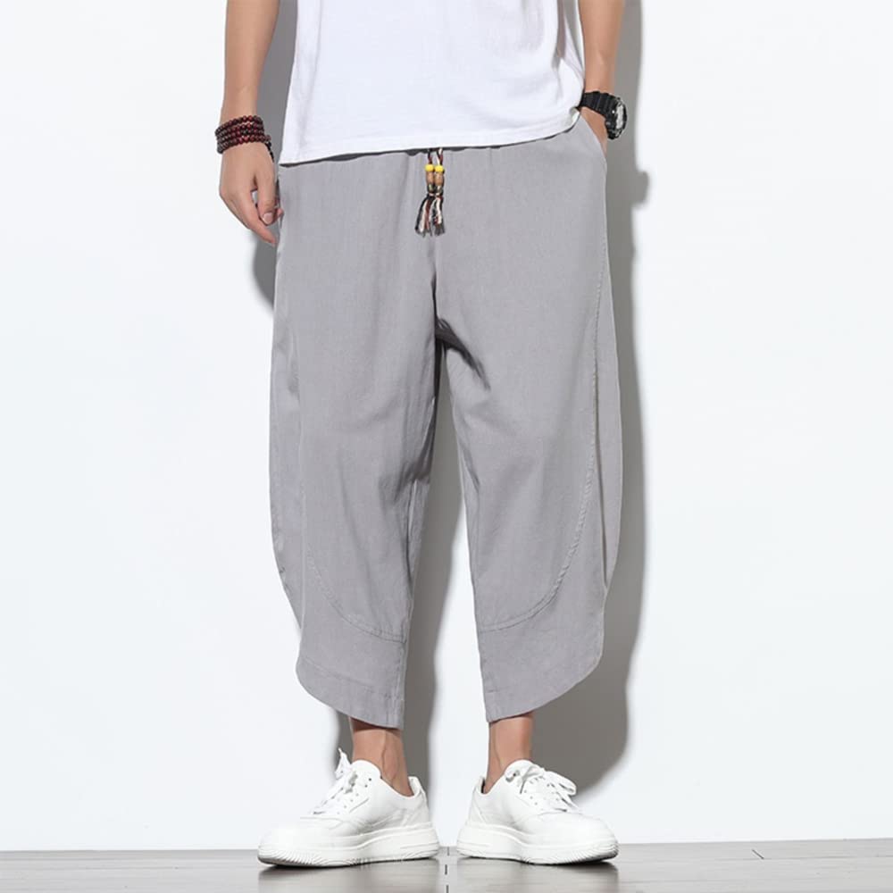 GUTHONG Letní Sarouel Plus Zkrácené Jednobarevné Zúžené Nastavitelné Volné Ležérní Kalhoty pro a Podzim Pánské Kalhoty, Kalhoty s Širokými Nohavicemi, Velikosti, Délka, Barva, Kalhoty,