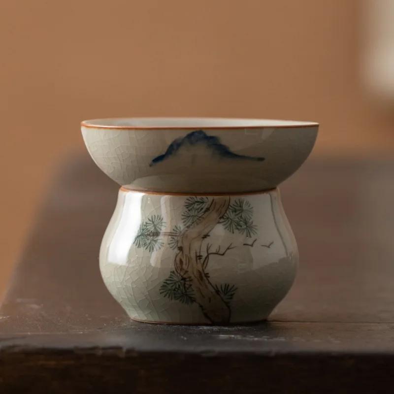 Keramisk Håndmalt Tesil Geyao Tefilter Vintage Lotus Tesil Kung Fu Tesett Tilbehør for Hjemmekontor