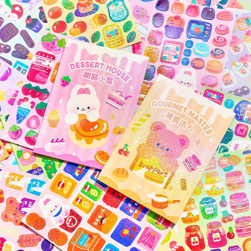 20 Pcs Cute Food Sticker Collection, Shiny Cartoon Decals for DIY Cards, Kawaii Journaling Supplies