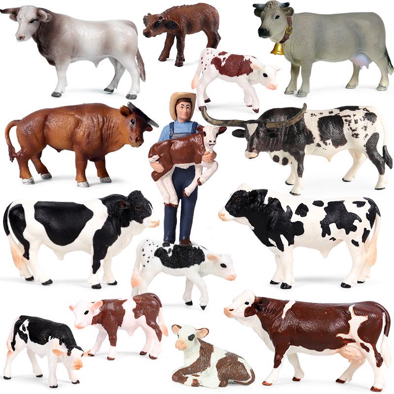 Realistic Farm Animal Model Set: Dairy Cow, Simmental Bull, Yellow Cattle, Fighting Bull, Water Buffalo, Yak