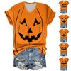 Women's Fashion Casual Three-quarter Sleeve Halloween Letters,  Face Print Top