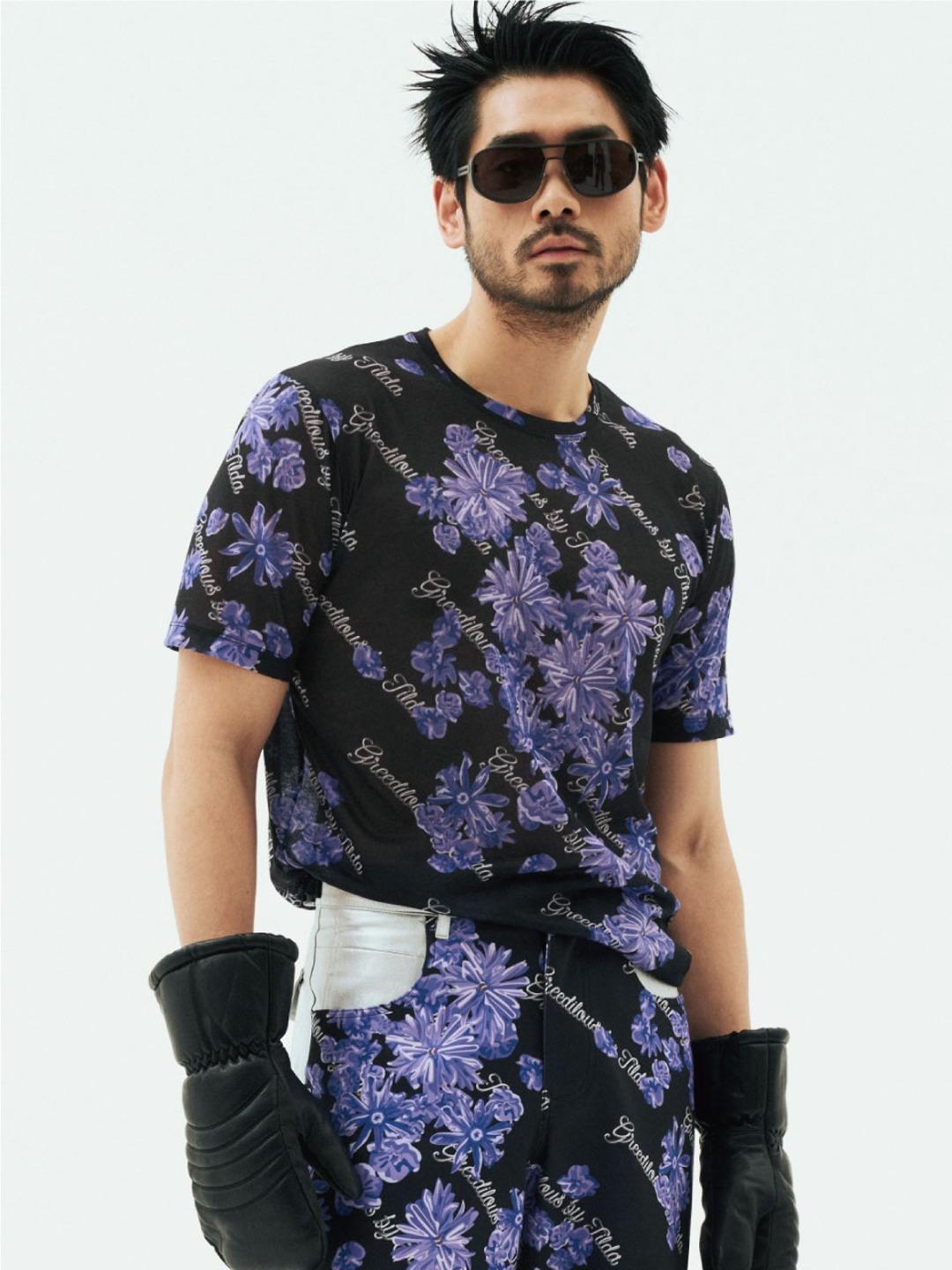 Greedius Floral & Lettering T-Shirt Black L (77)