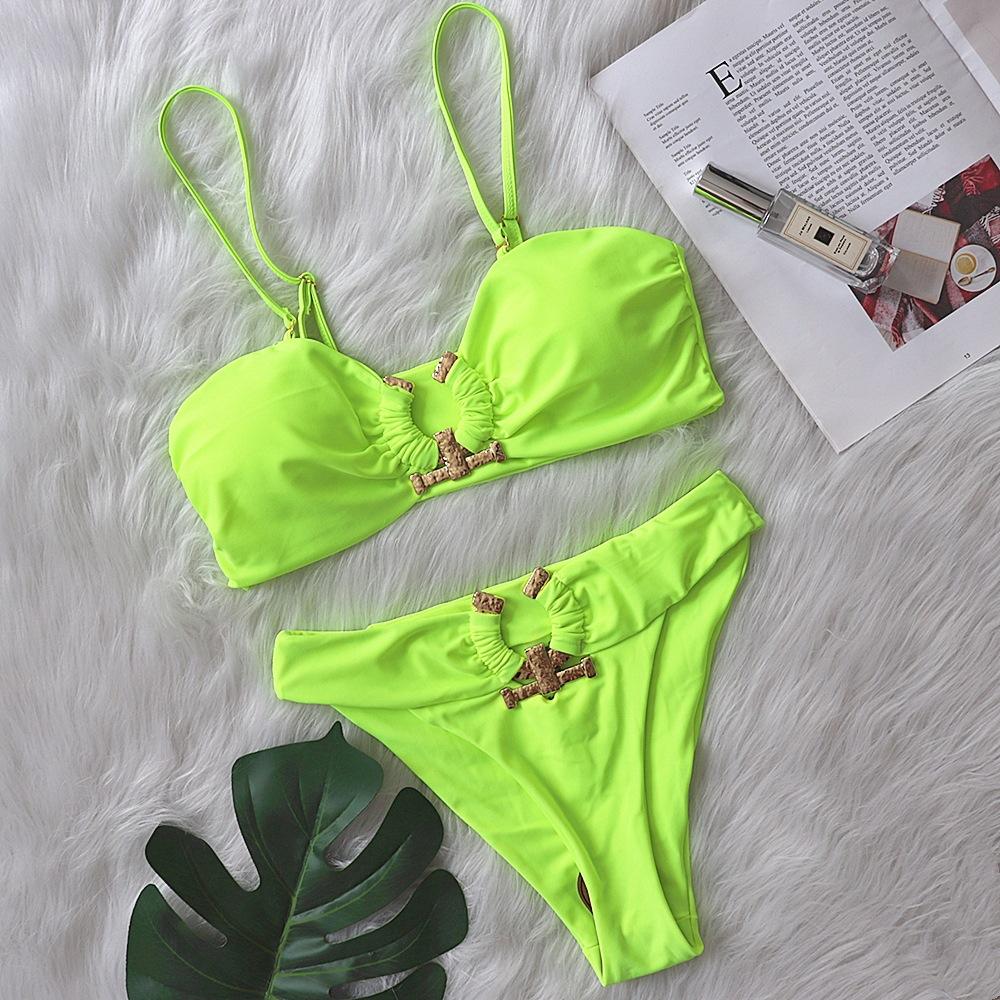 Sexy Bikini Solid Color Strapless High Waist Swimwear Women's Swimwear