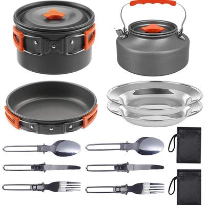 Portable 2-3 Person Camping Cookware Set with Folding Teapot