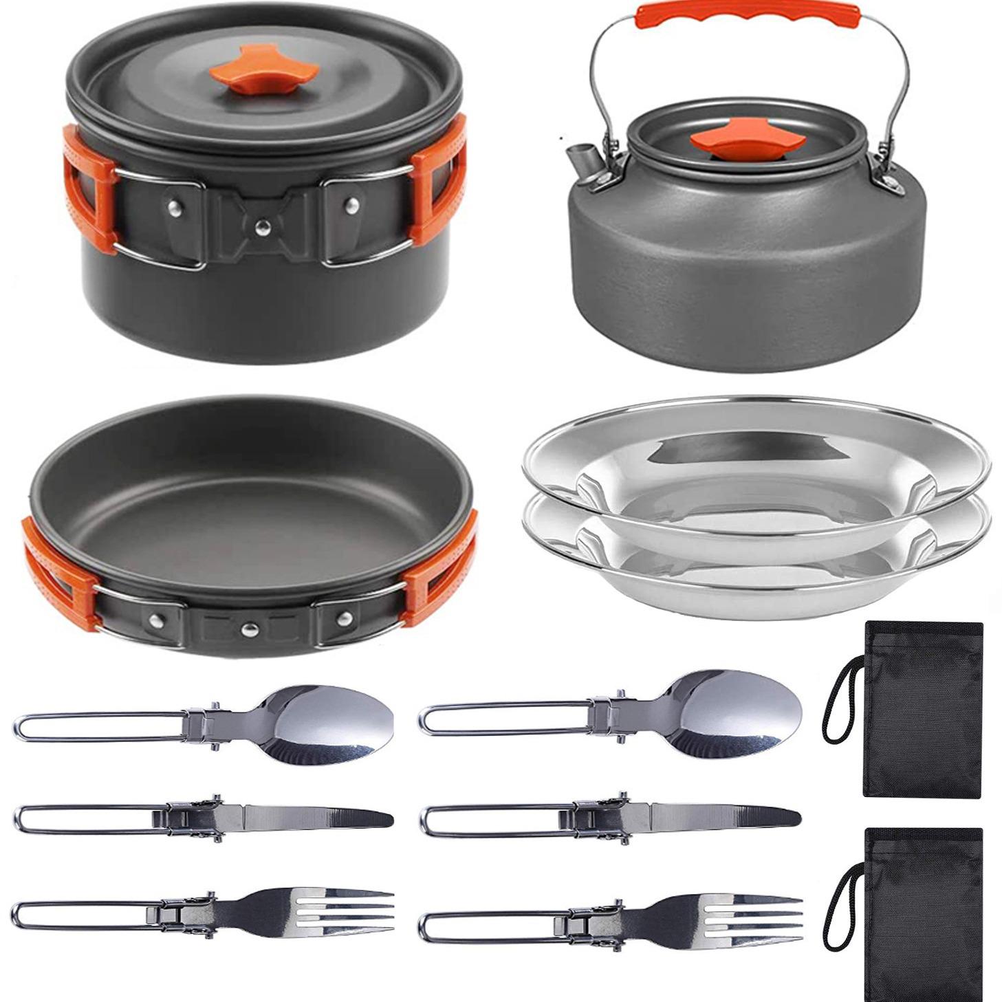 

Portable 2-3 Person Camping Cookware Set with Folding Teapot оранжевый