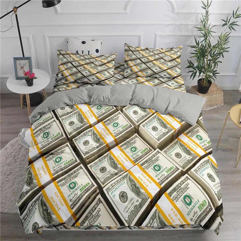 3D Modern Bedding Set Dollar Motif Printed Duvet Cover Vivid Comforter Cover 3 Pieces Money Maths Pattern Funny Soft Bed Set