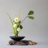 Zen Japanese Ikebana Vessel: Ceramic Pot, Plate & Kenzan Arranger for Ohara School Floral Art