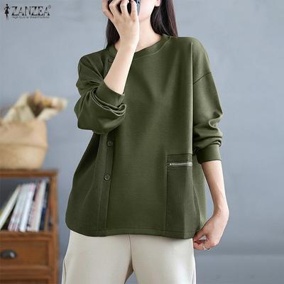 Women Casual Round Neck Long Sleeve Loose Thin Pullover Sweatshirts