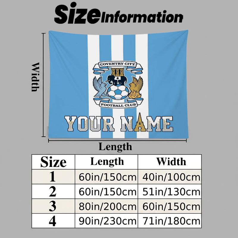 Custom Name Coventry City F.C Printed Tapestry – Wall Hanging for Bedrooms, Dorms, and Home Decor