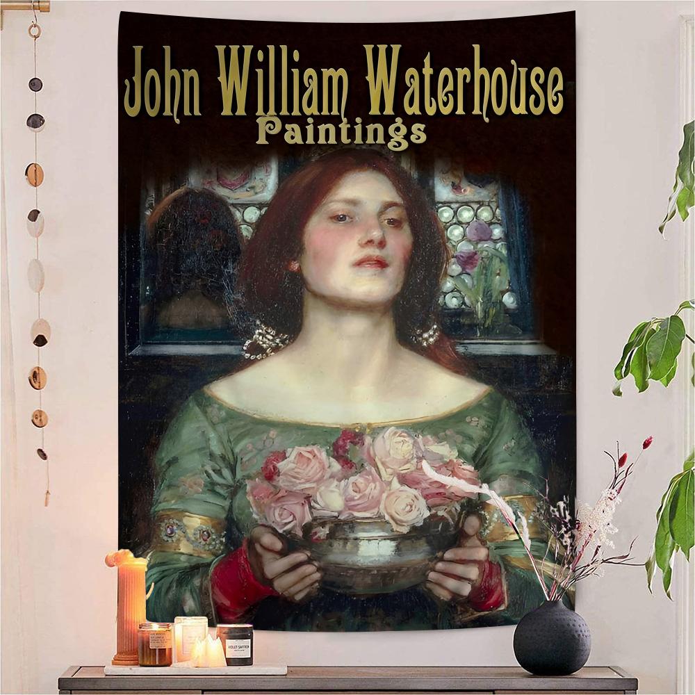 John William Waterhouse Anime Tapestry Hippie Flower Wall Carpets Dorm Decor Cheap Hippie Wall Hanging