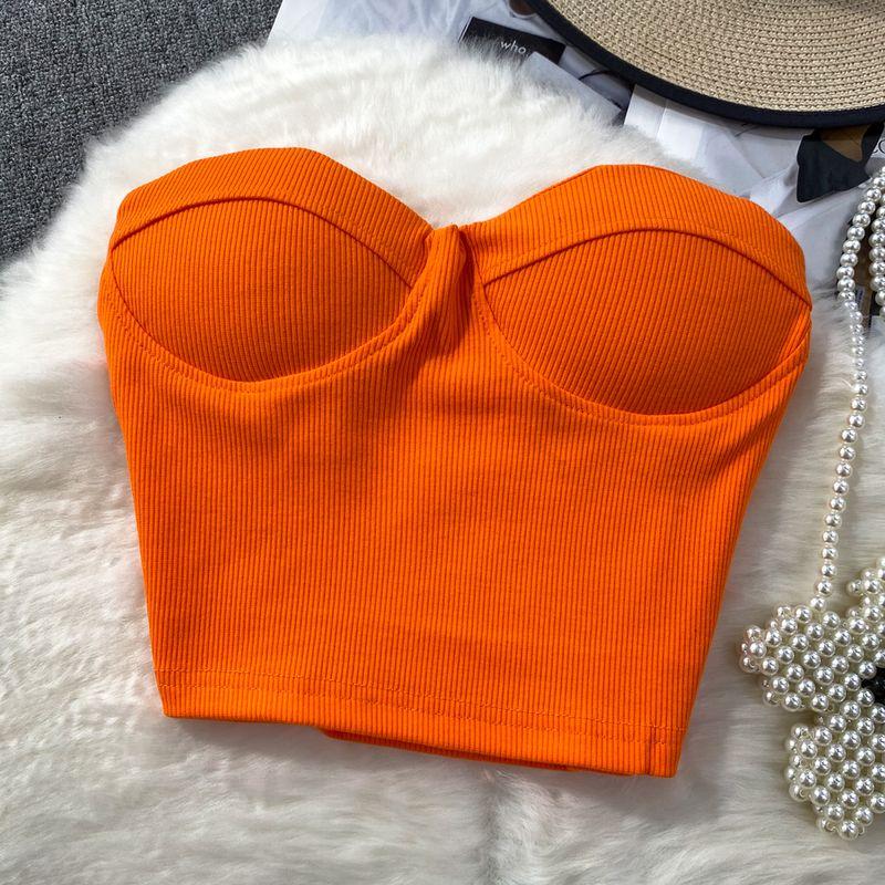 Pure Color Strapless Tube Top Vest Female Outwear Sexy Sexy Short Bare Midriff Slim Fit Thin Band Chest Pad Wipe Tops