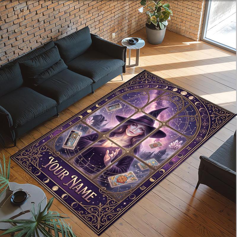 Witchcraft Theme Crystal Velvet Rug Personalized Custom Name Text Soft Floor Mat Home Decor