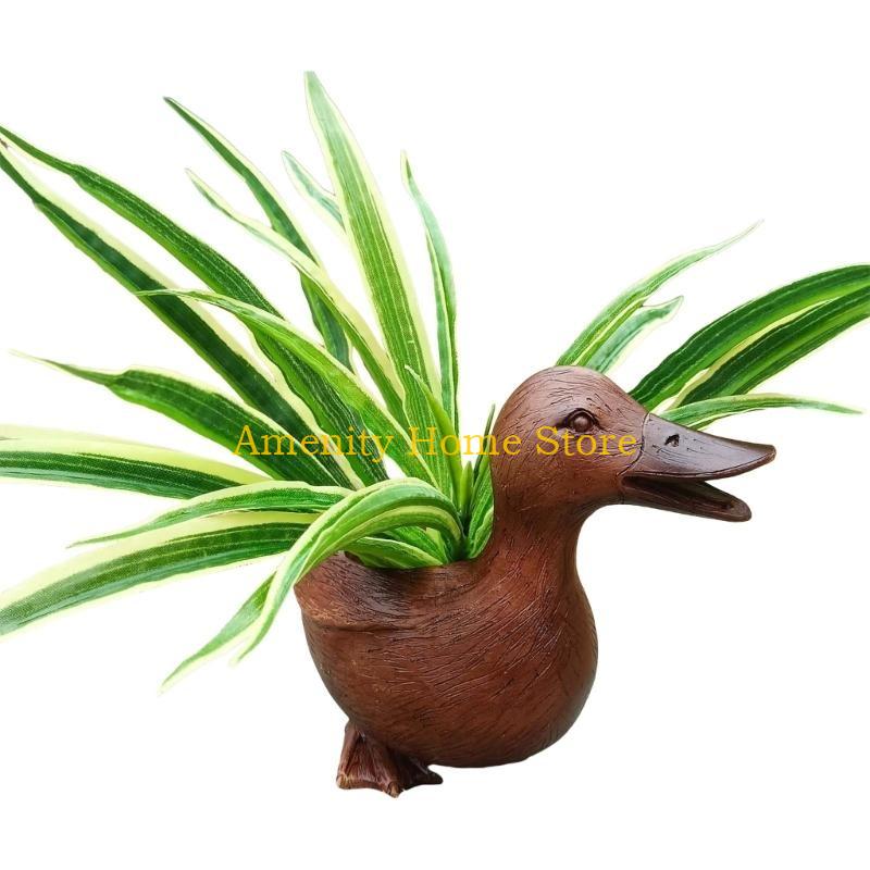 F26C Cute Duck Flower Pots Garden Statue Garden Sculpture Animal Succulents Planter Cute Duck Planter Garden Outdoor Decors