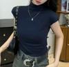 2025 Women's Slimming Korean Style Solid Color Half High Neck Short Sleeve T-shirt for Early Autumn