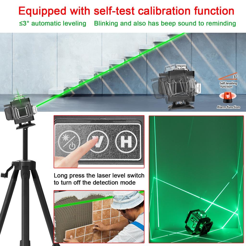 Multifunctional 16 Lines Laser Level 3° Self-leveling Machine Rechargeable Lithium Battery Leveling Wall Waterproof Tools Set
