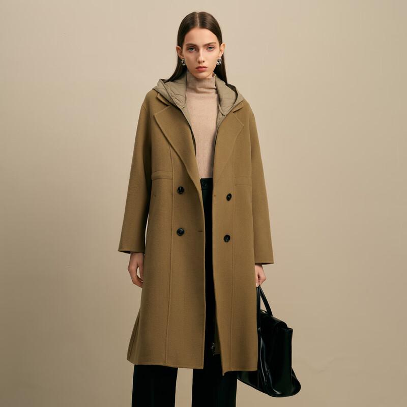 Elva' Island Women's Detachable Hood Mid-Length Double-Sided Wool Coat