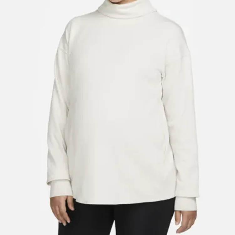 Nike Serie Maternità Tinta Unita Asciugatura Rapida Pullover Design con Spacco Casual Manica Lunga T-Shirt Top da Donna Rosso Chiaro Marrone Legno DR1595-104