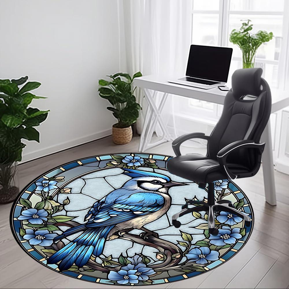 1pc Stained Glass Bird Office Round Area Rug, Under Office Chairs Bedroom Living Room Home Decor, Room Deco