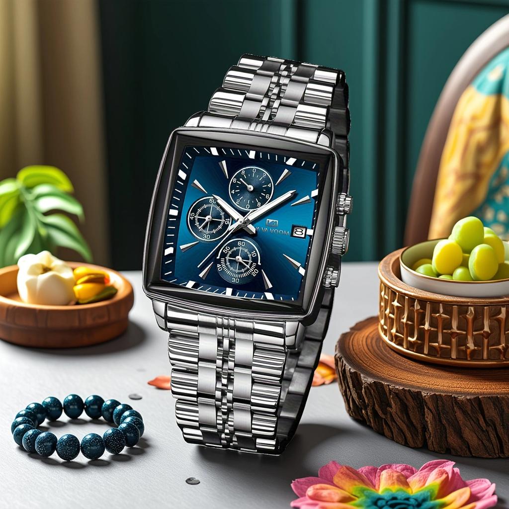 VA VA VOOM Brand Men Watch Multifunctional Luxury Night Light Timer Stainless Steel Strap 3Bar Waterproof Sports Quartz Watches