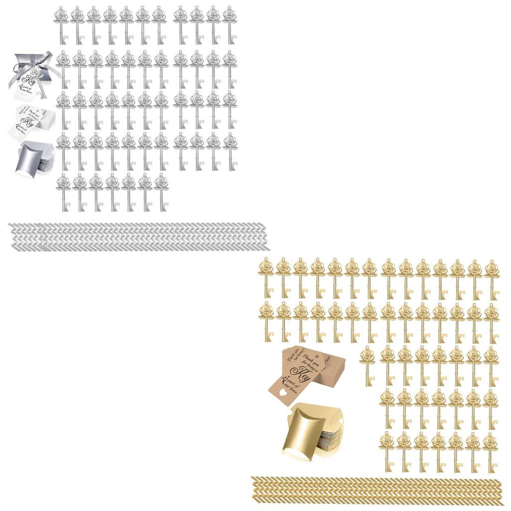 50Pcs Key Bottle Openers Rustic Multifunction Decorative Craft with Ribbons for Party Favors Wedding Birthday Graduation Events