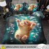 Precioso Juego de Cama con Estampado 3D de Gato Lindo Acogedora Funda Nórdica Tamaño King Queen Twin Individual Regalo de Cumpleaños Niña Niño Decoración de Dormitorio Infantil