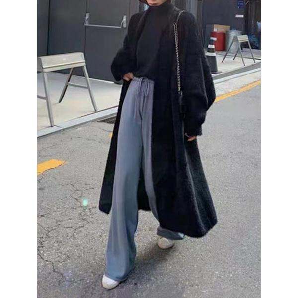 Women Faux Mink Long Cardigan Oversized Knit Coat Soft Plush Knee Length Duster Lounge Wrap