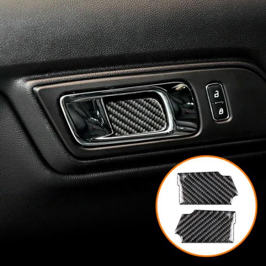 Real Carbon Fiber Door Handle Bowl Cover Trim Decals For Ford Mustang 2015-