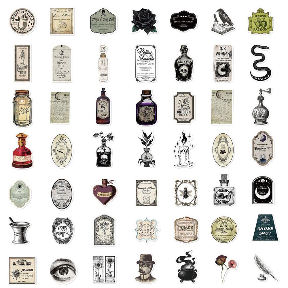 10/30/50/100pcs Gothic Potion Label Cartoon Stickers Retro Waterproof Decals DIY Guitar Notebook Phone Car Cool Cool Sticker Toy