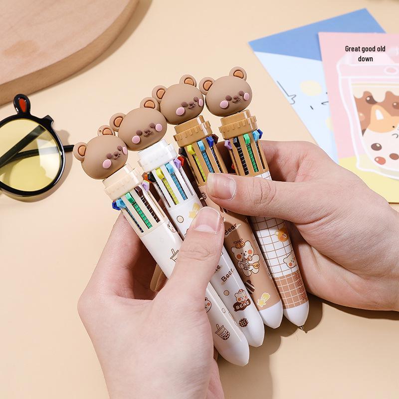 

Adorable Bear 10-Color Click-Action Ballpoint Pen for Students - Perfect for Journaling and Doodling