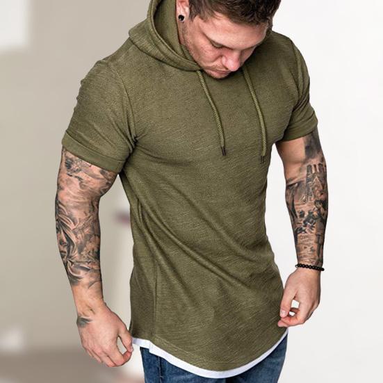 Men Shirt Hooded Short Sleeve Slim Design Male Casual Fashion Sports Shirt for Dating