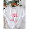 European Size Women's White Casual Sporty T-Shirt - Pink Floral & High Heel Print with "Best Mom" Text, Slightly Loose Fit Round Neck