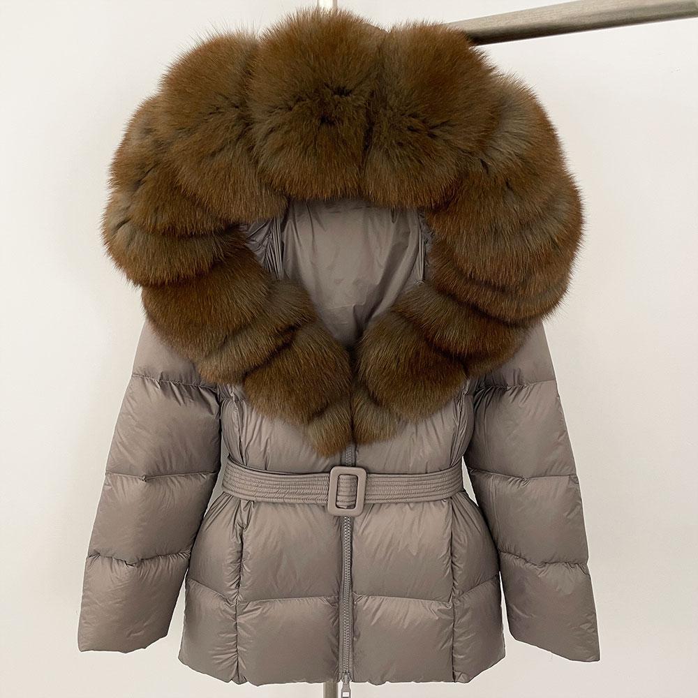 OFTBUY 2024 Jachetă albă din puf de rață, groasă, caldă, 90%, jachetă de iarnă pentru femei, cu guler de blană de raton naturală, cu glugă, casual