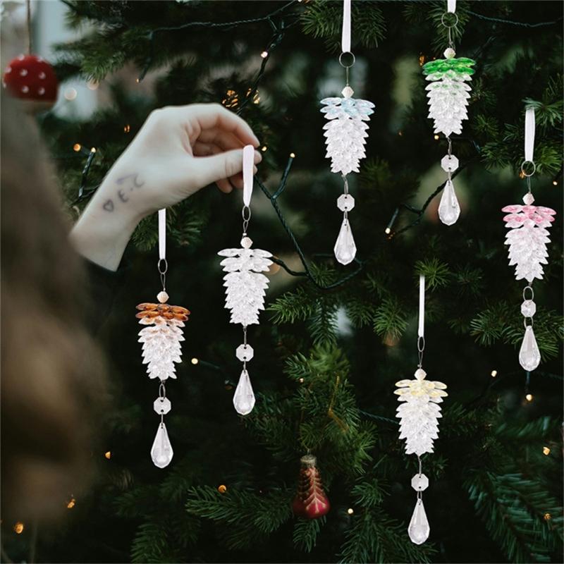 Realistic Acrylic Pinecone Christmas Tree Hanging Decoration Transparent Pine Cone Festival Home Ornament