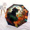Halloween Black Cat Cauldron DecorUmbrella with Cute Design, Portable 3-Fold Compact Umbrella for Men & Women, Valentine's Day Mother's Day Halloween