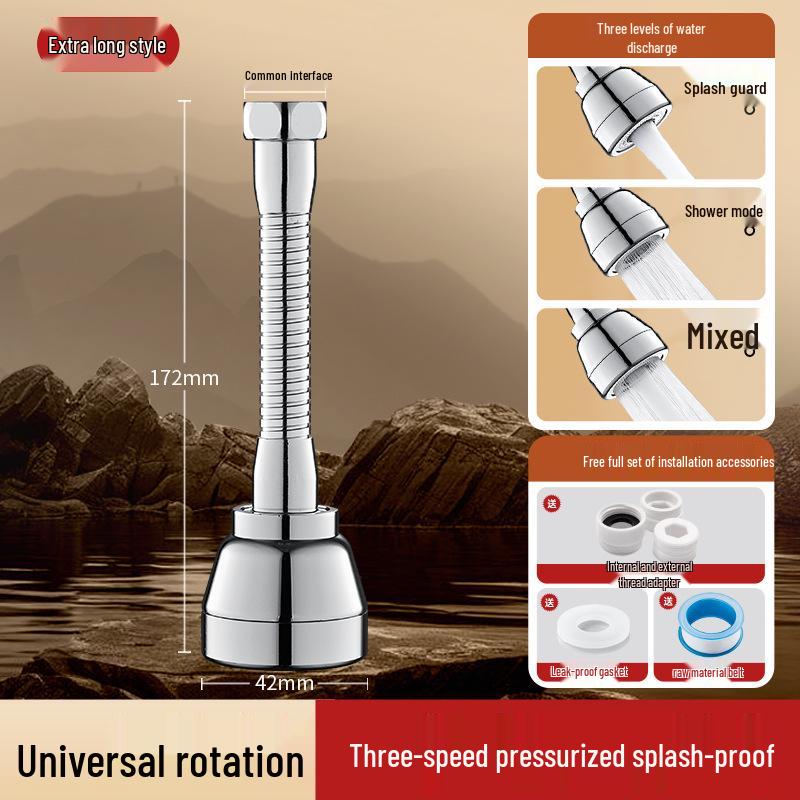 Universal Rotatable Shower Head with Splash-Proof Faucet Extension for Kitchen