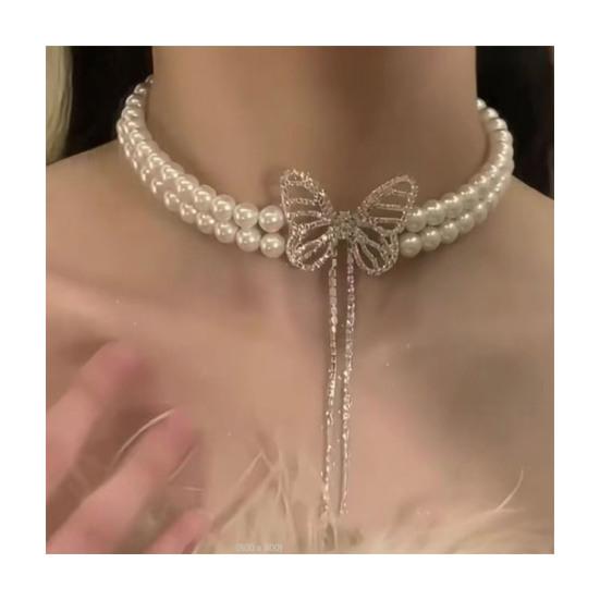 Faux Pearl Choker Necklace Women Elegant White Faux Pearl Necklace Sparkling Rhinestone Choker for Weddings Parties Dating