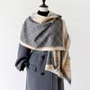 Autumn And Winter Stripe Plaid Camellia Contrasting Double-Sided Scarf Winter Luxury Shawl