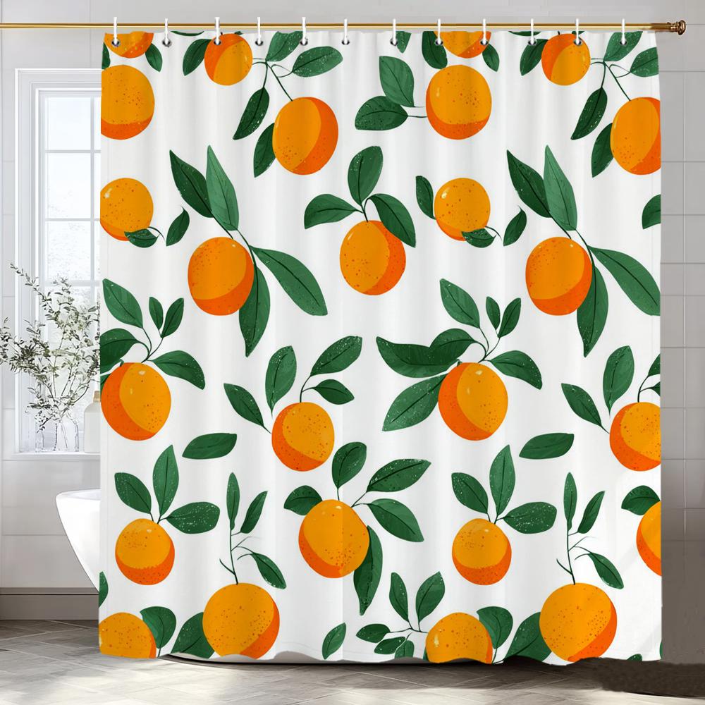 Lemon, Strawberry, Peach Tropical Fruit Shower Curtain, Bathroom Decorative Shower Curtain, Print Polyester Curtain With Hooks