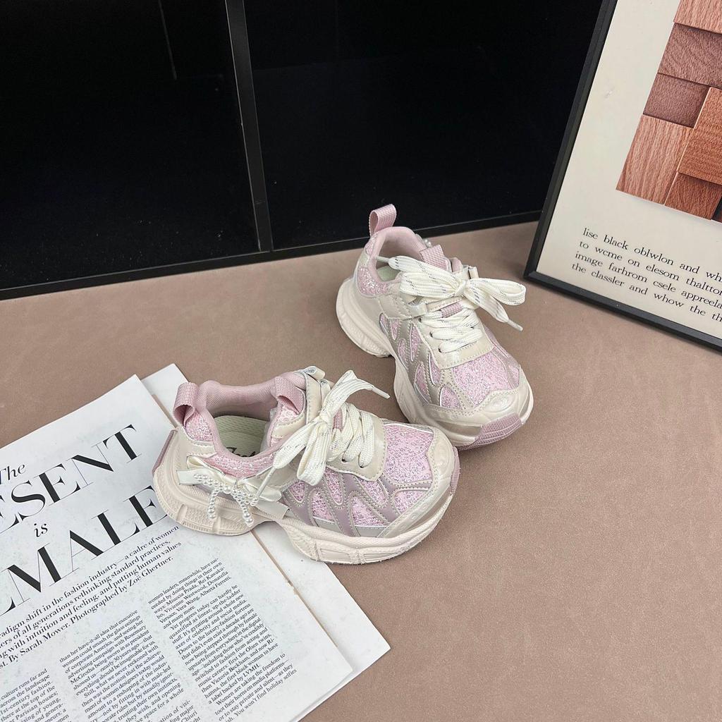 Kids' Stylish Rhinestone Running Shoes - Lightweight, Breathable Korean Style for Girls (Spring/Autumn 2026)