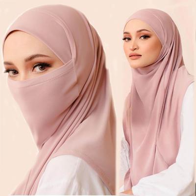 Ramadan Frühling Sommer Atmungsaktive Bügelfreie Hijabs Langer Sofort-Hijab Frau Tragefertig Mit Gesichtsmasken Tragefertige Hijabs