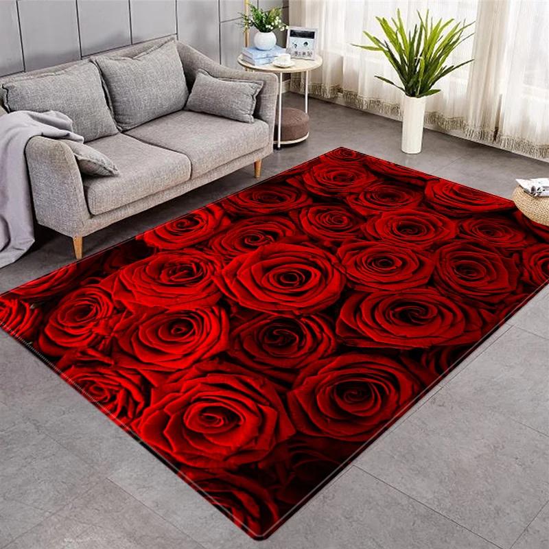 Rose Flower Non-Slip Kitchen Rug Carpet Doormat Cutlery Pattern Machine Washable Comfortable Perfect for Living Room Bedroom