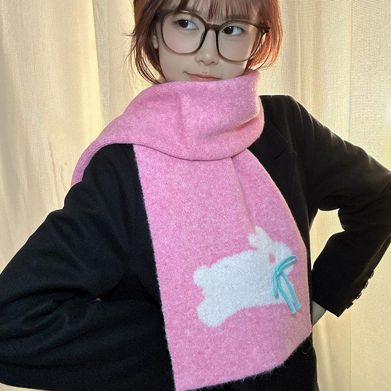 Luochi Knitting Scarf: Cozy Imitation Cashmere Cartoon Wool Neck Warmer for Women, Korean Style